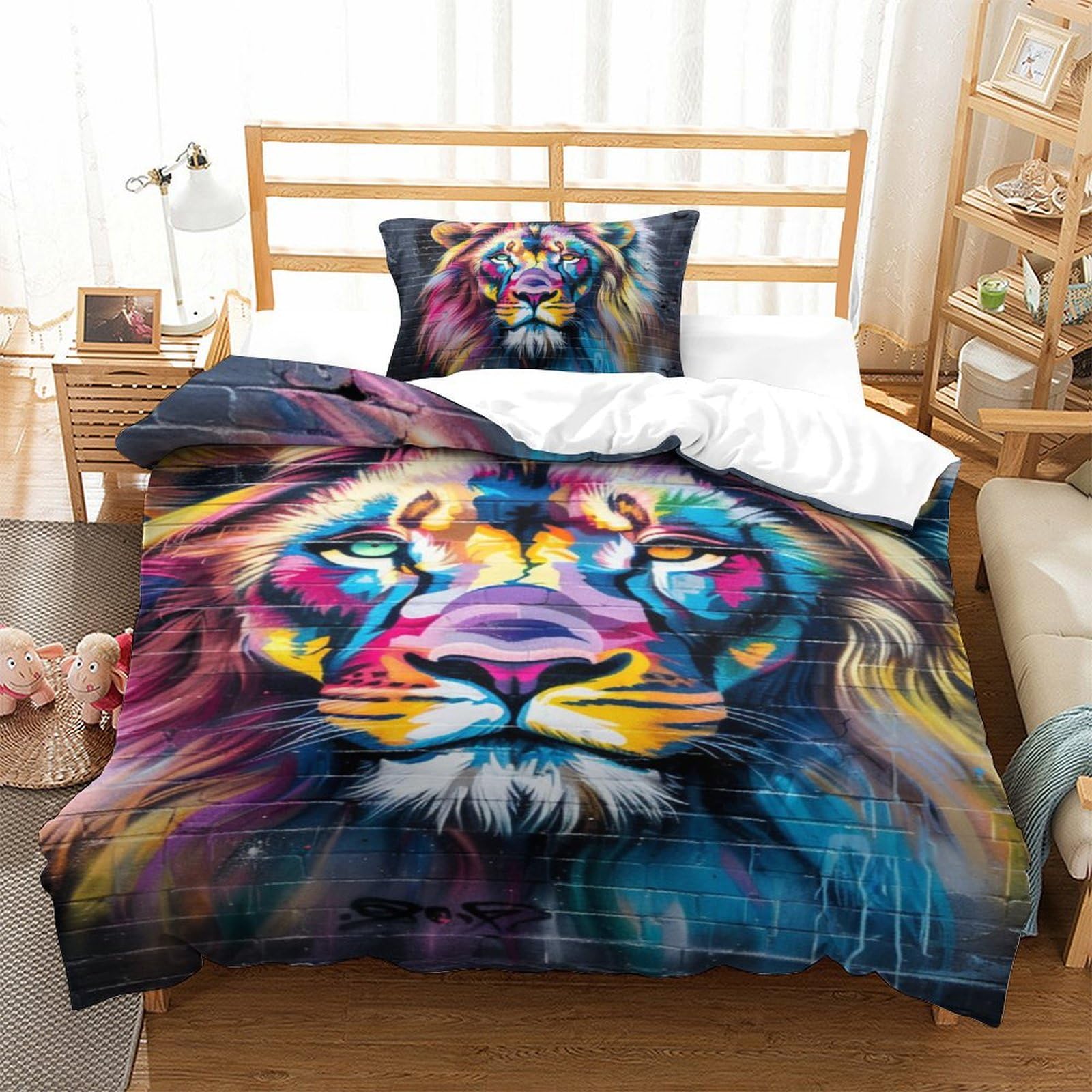 Housse de couette lion art visuel pour décoration chambre enfant