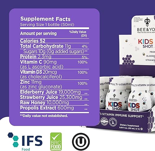 Miniatura 6 de Suplemento de apoyo inmunológico para niños BEE and You, propóleos 100% natural, vitamina C, saúco, miel cruda, antioxidantes, alternativa a las