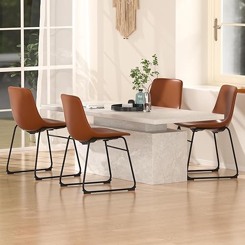 Miniatura 7 de Sweetcrispy Juego de 4 sillas de comedor, modernas sillas tapizadas de comedor con cojín de piel sintética y patas de metal, altura de asiento de 18