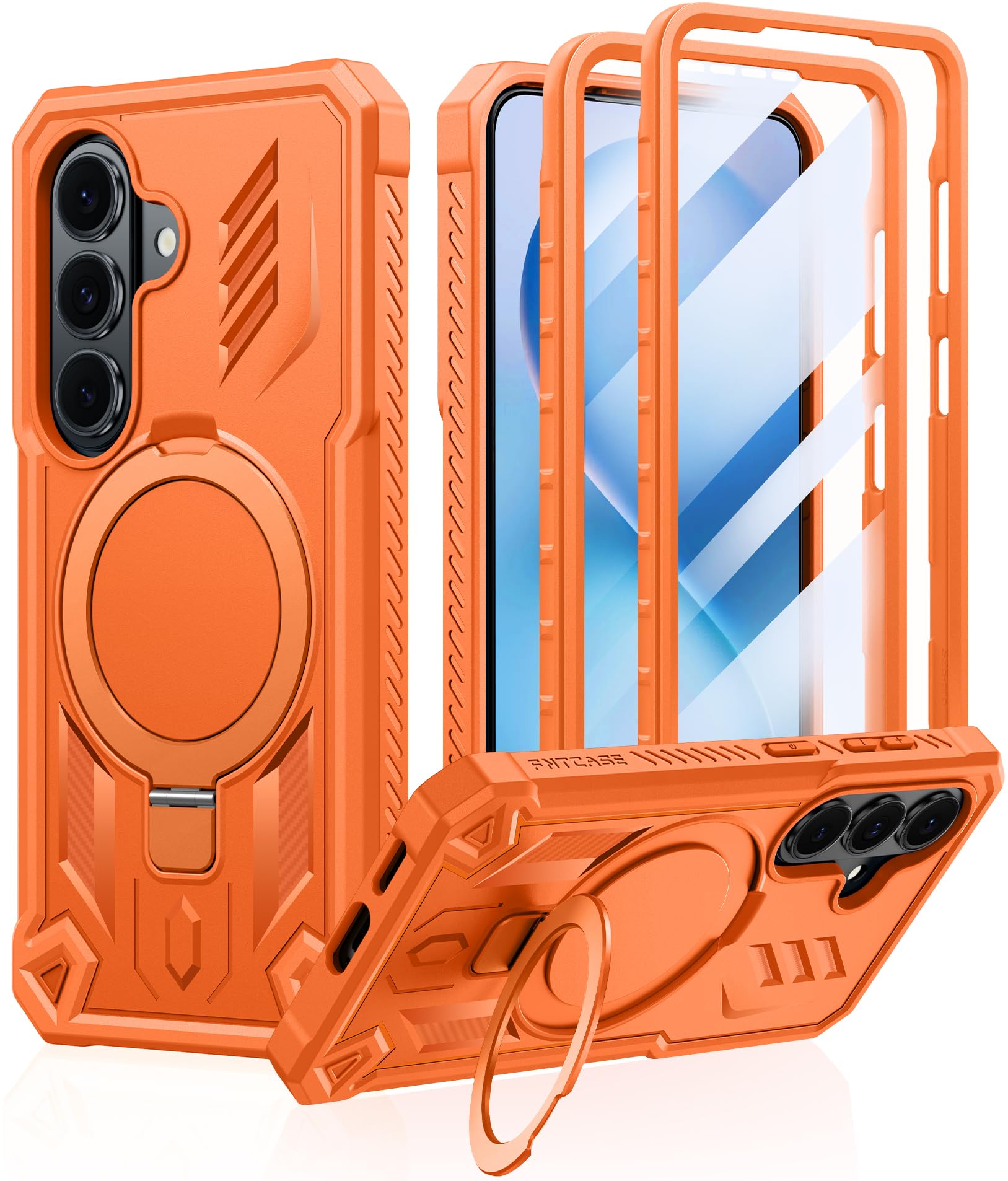 FNTCASE Funda para Samsung Galaxy S26 con 2 marcos frontales | Soporte de anillo magnético, protector de pantalla integrado, protección de grado militar resistente