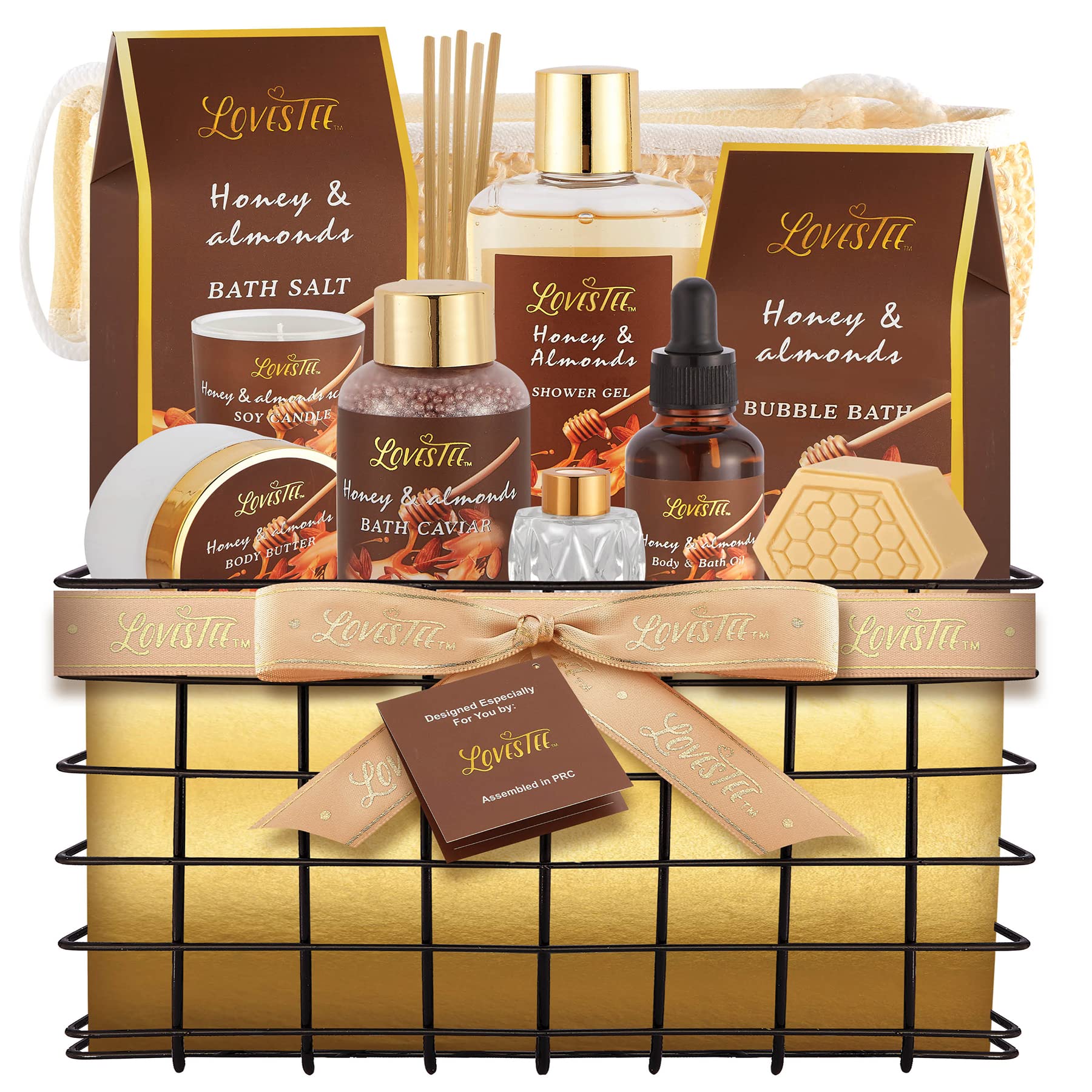 Spa Gift Basket, Honey Almond Bath and Body Set, Christmas, Birthday Gift- Shower Gel, Bubble Bath, 
