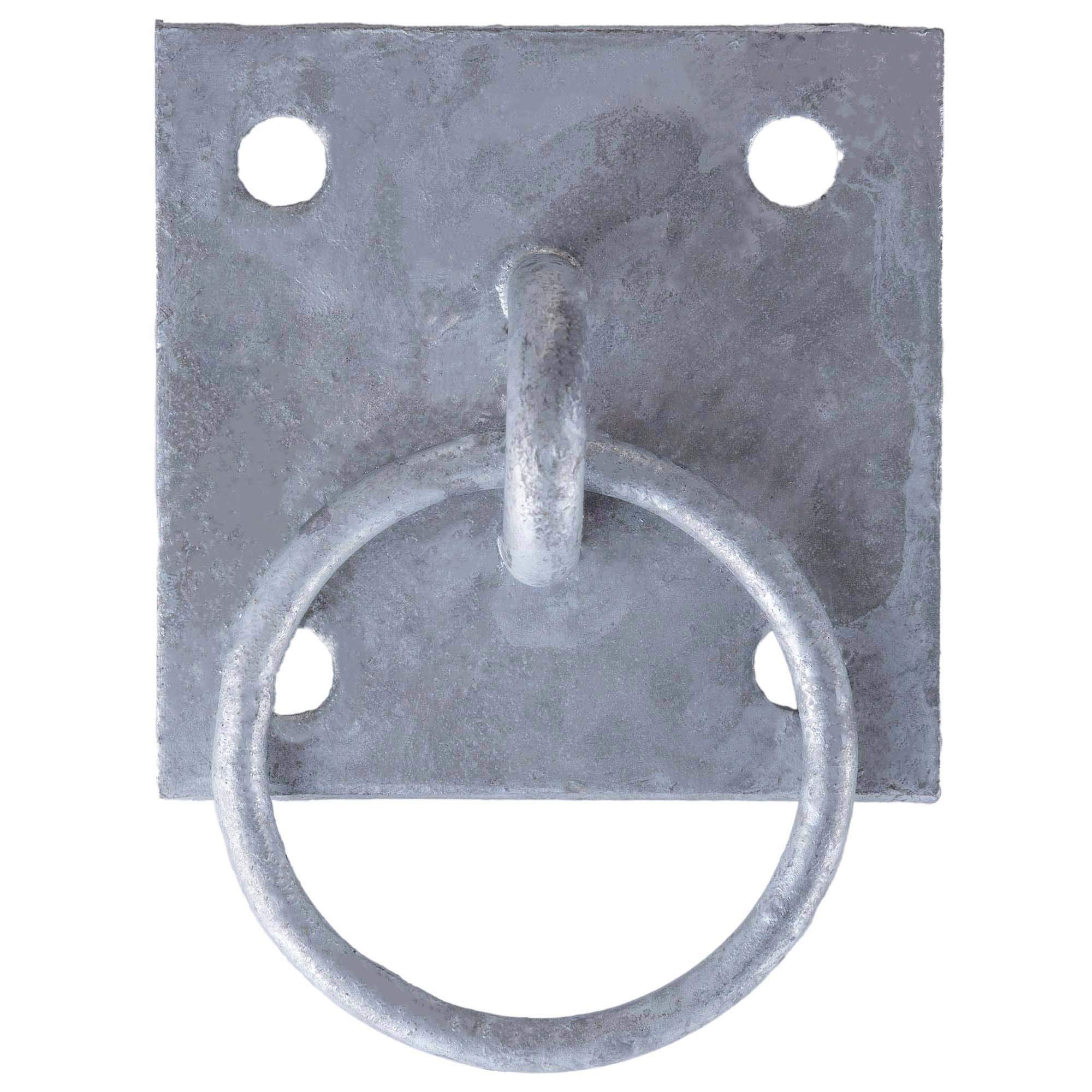 2 x Tie Ring Diameter 68 mm with Square Eyelet Plate 100 x 100 mm Hot-Dip Galvanised Steel - Robust Mounting Ring for Garden, Yard, Stable and Workshop