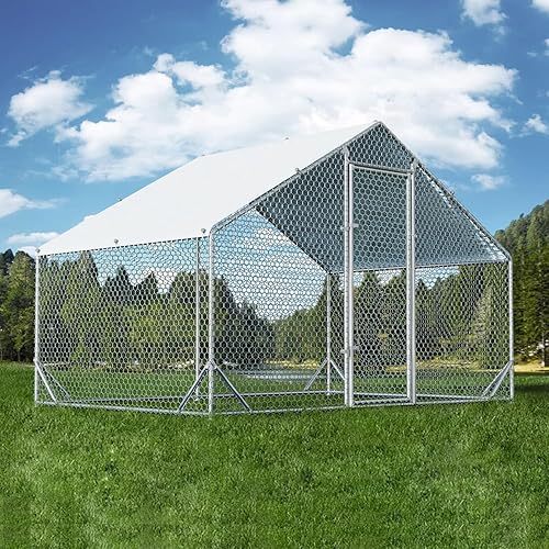 4ever2buy Gallinero grande de metal con jaula de aves de corral para corrales, jaula de corral para corrales, gallineros techados con cubierta