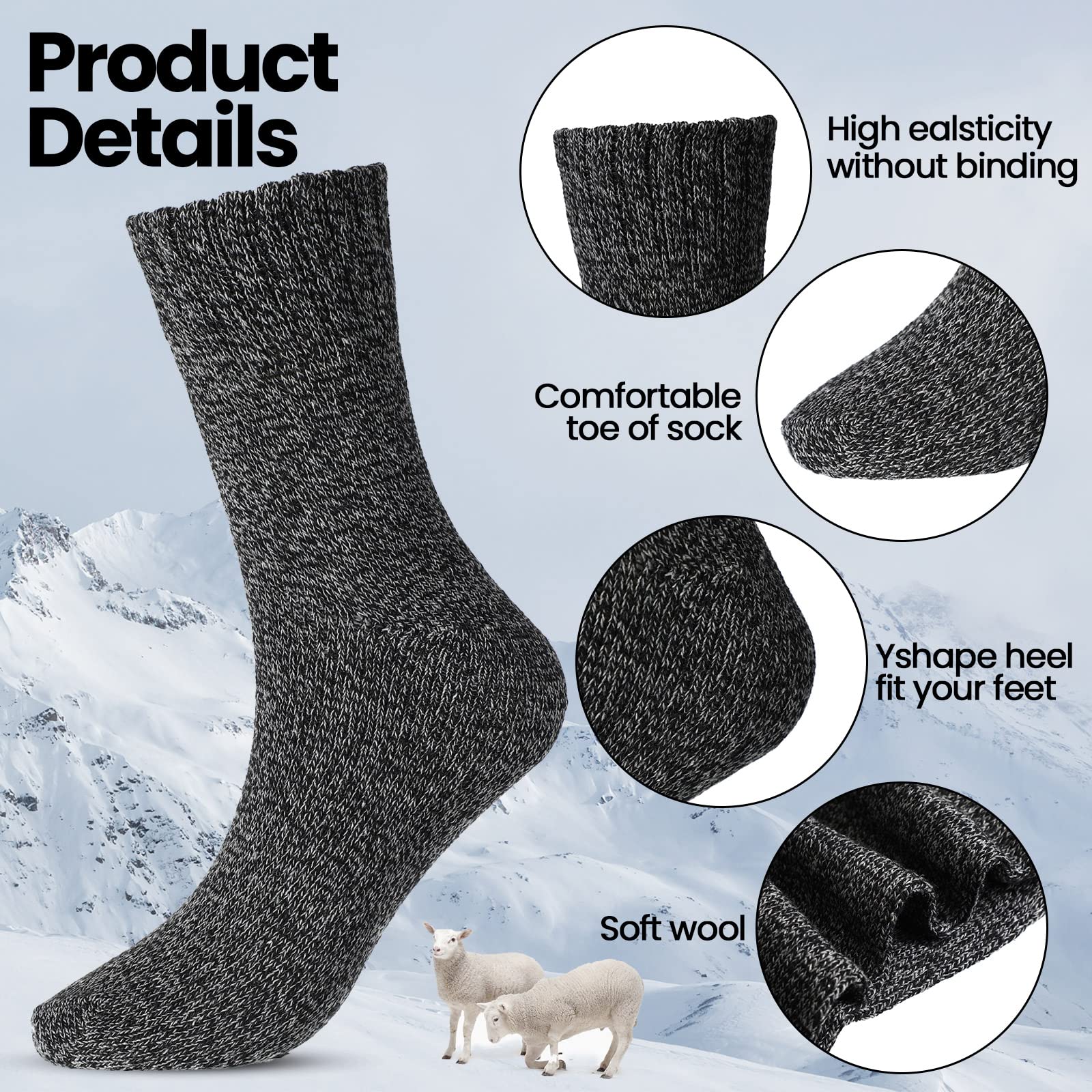 JaGely 24 Pairs Mens Wool Socks Thick Warm Winter Socks Thermal Cozy Warm Socks for Men Hiking