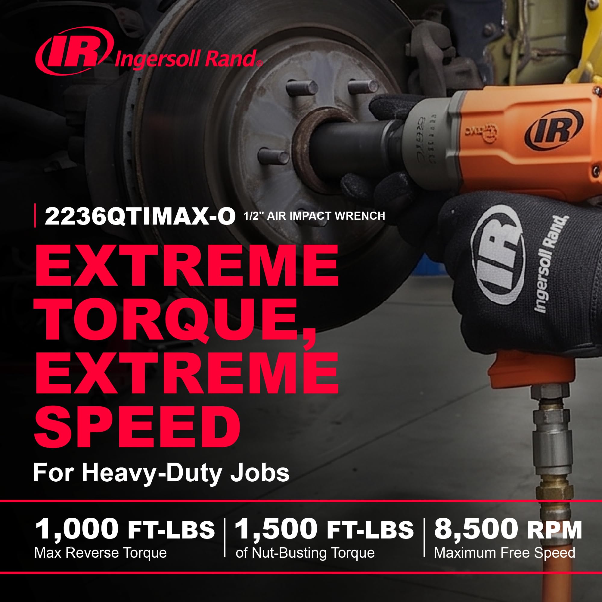 Ingersoll-Rand 2236QTIMAX-O DXS2 Llave de Impacto Neumática, Silenciosa, 2034 Nm, Caja Martillo Titanio, Anillo Fricción, Naranja