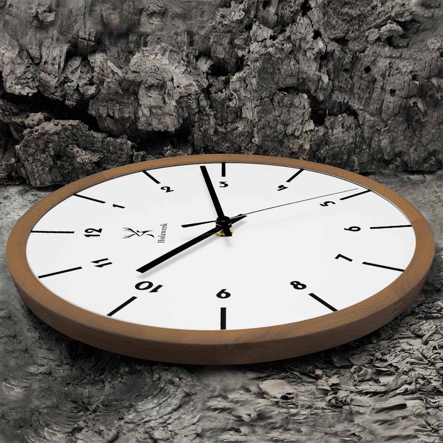 Holzwerk Natur Holz Wanduhr Holz-Uhr Vintage lautloses Uhrwerk ohne Tickgeräusche Braun Weiß lautlos skandinavisches Design aus handgefertigtem Massivholz 32 cm
