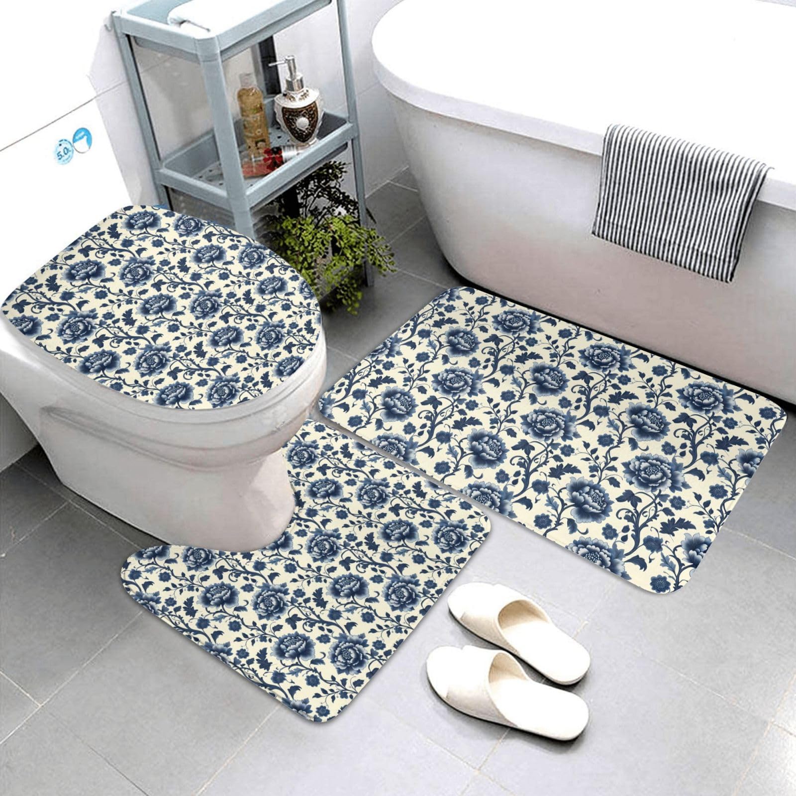 Tapis de salle de bain absorbant et antidérapant à fleurs