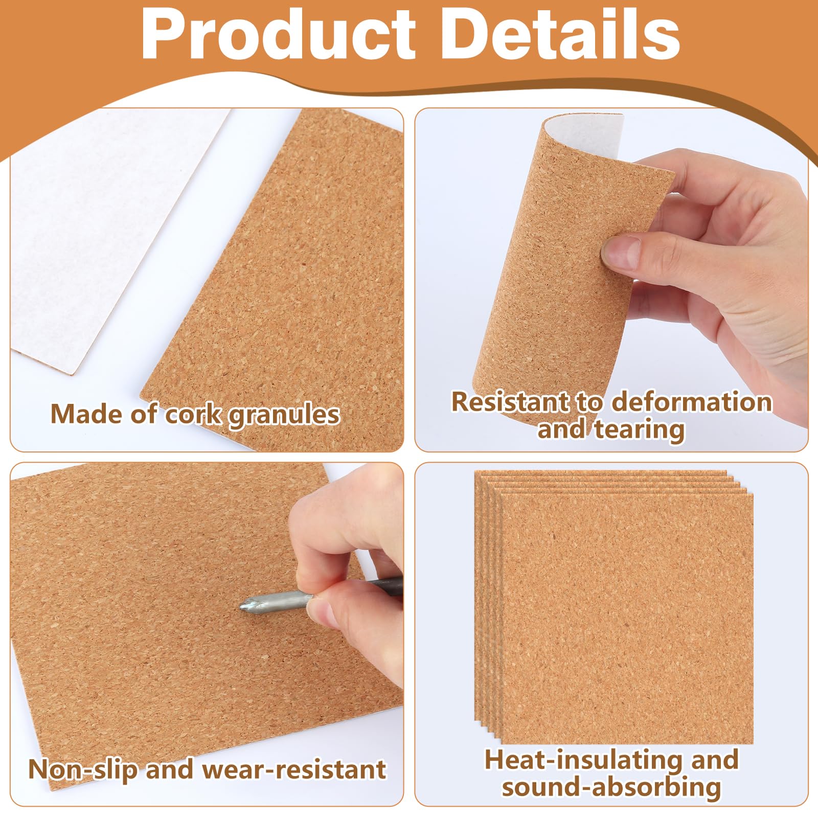 Corcho Autoadhesivo 1mm 10x10cm 25 Piezas para Pared y Decoración
