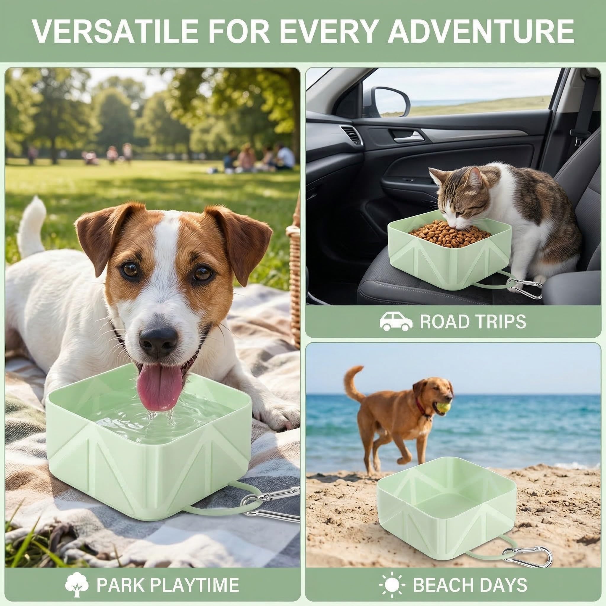 Cuenco plegable para mascotas para viajes y paseos para perros y gatos(verde)