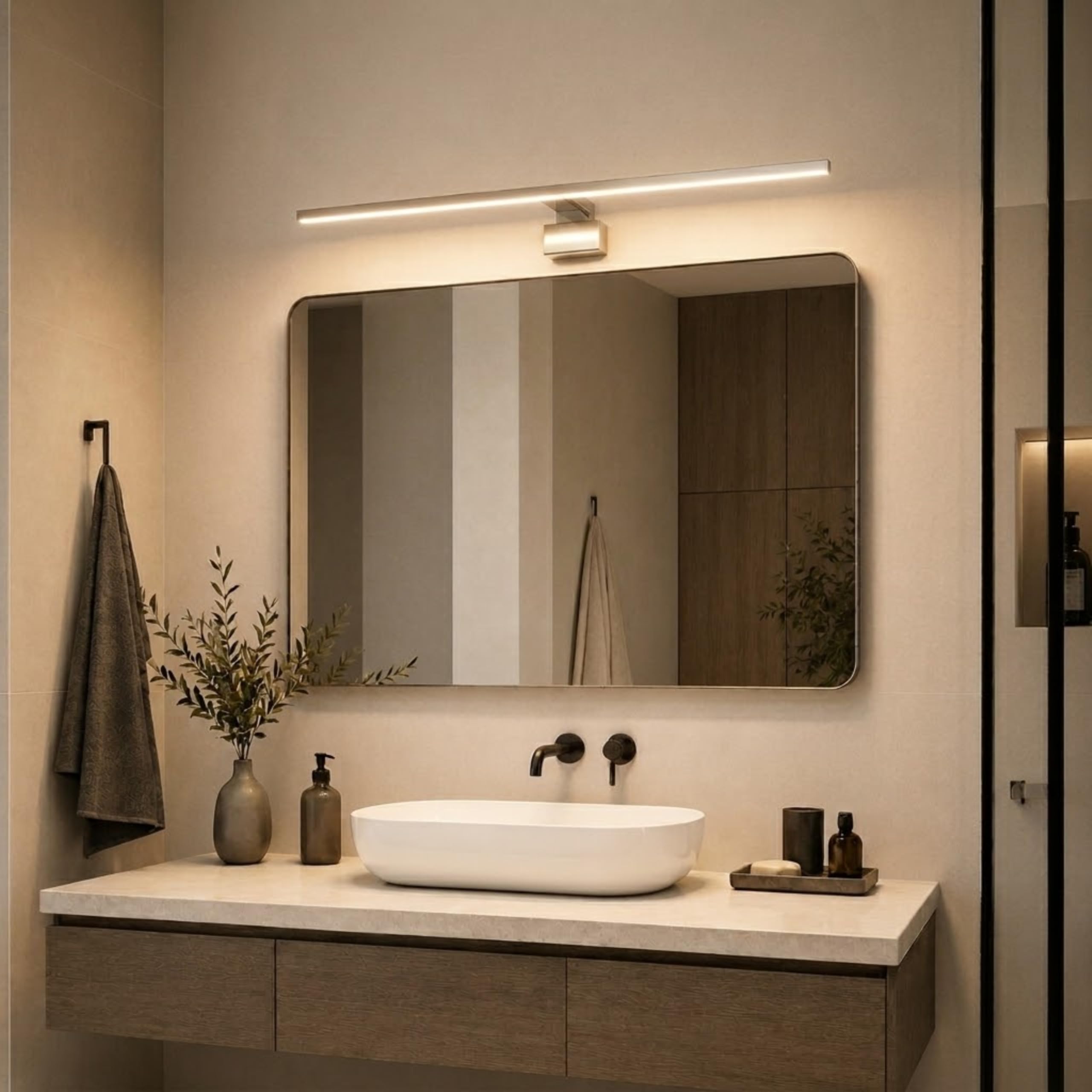 Kalb - Lampada da bagno a LED da 100 cm, IP44, da parete o gabinetto, con effetto di scorrimento luminoso, lampada da bagno 230 V, per parete o gabinetto, cromato, 3000 K