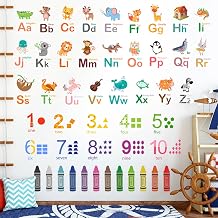 Removable 3D Cartoon Animals Words A-Z Wall Stickers Early Learing Letter 1-9 Wall Decals Peel and Stick Education Color Cognition Wall Decor for Nursery Little Girls Kids Bedroom Classroom