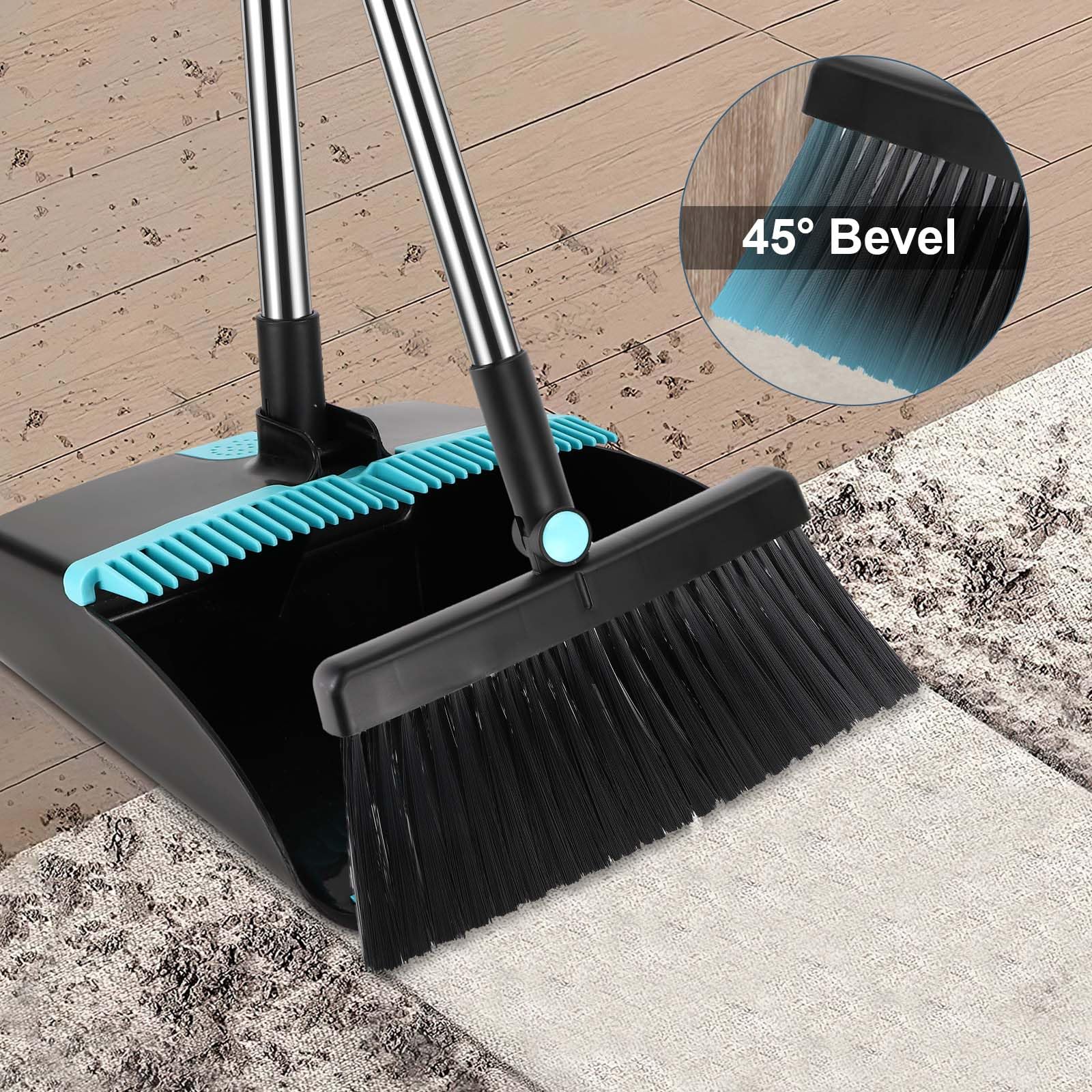 Set di Scopa e Paletta, Scopa con Manico Lungo e Paletta Verticale, Scopa a Girevole a 180 Gradi per la Pulizia dei Pavimenti, Grigio