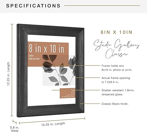 Miniatura 3 de MCS Classic Studio Gallery - Marco de madera negra, 8 x 10 pulgadas, individual, negro clásico
