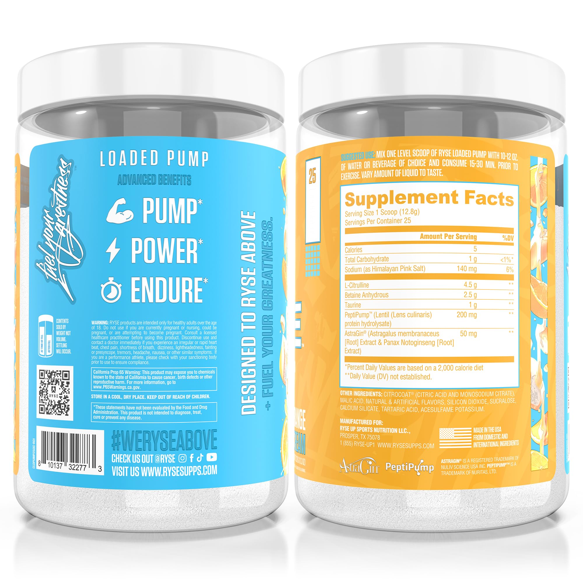 Ryse Loaded Pump Pre Workout Powder - Orange Cream - No Caffeine Stimulant Free Formula for Pump, Power & Endurance - L-Citrulline, PeptiPump, Betaine Anhydrous, Taurine & AstraGin - 25 Servings — Amazon image 6