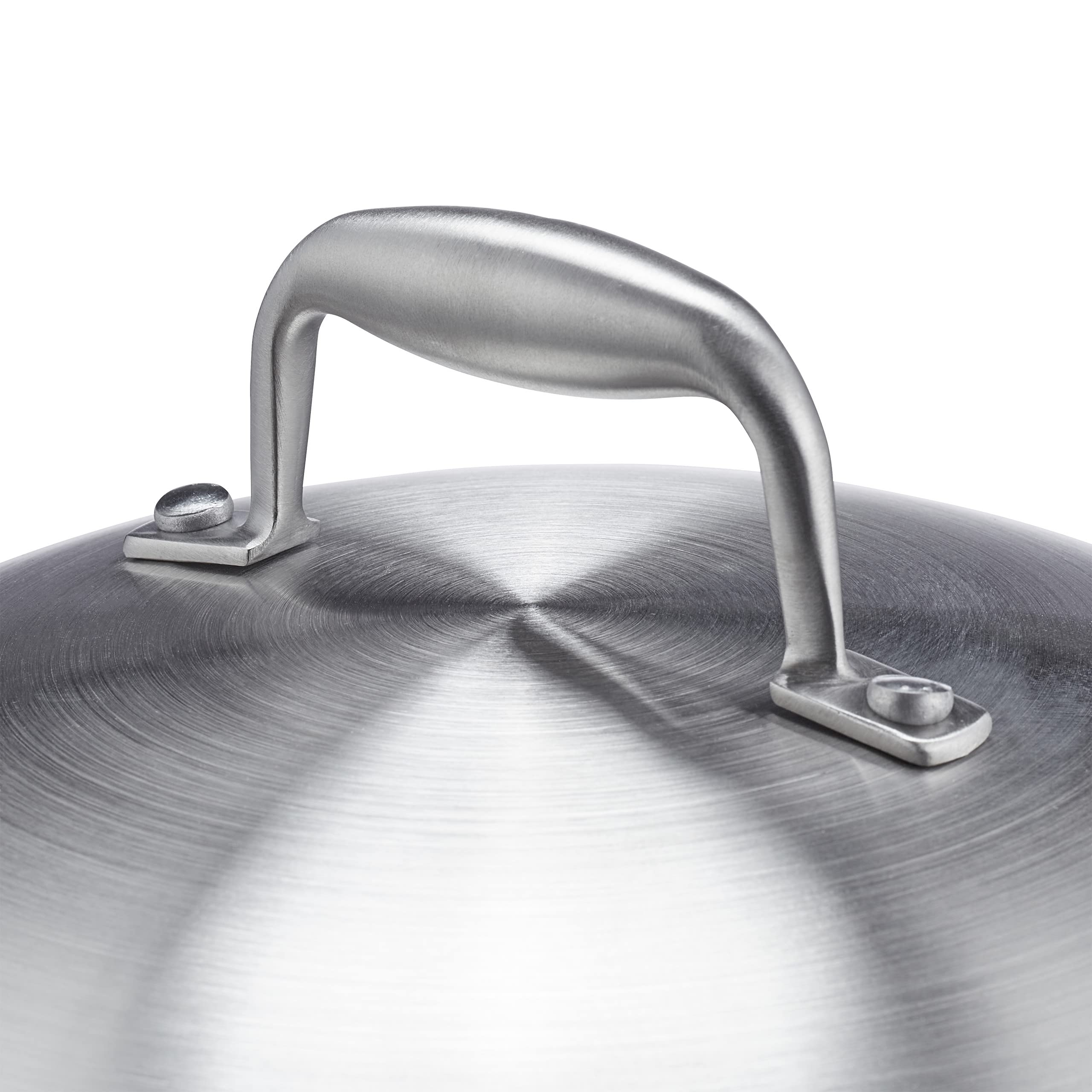 Relaxdays Padella Wok, Ø 32 cm, Acciaio Inox Non Rivestito, Coperchio in Vetro, Fornello Elettrico e Induzione, Argento