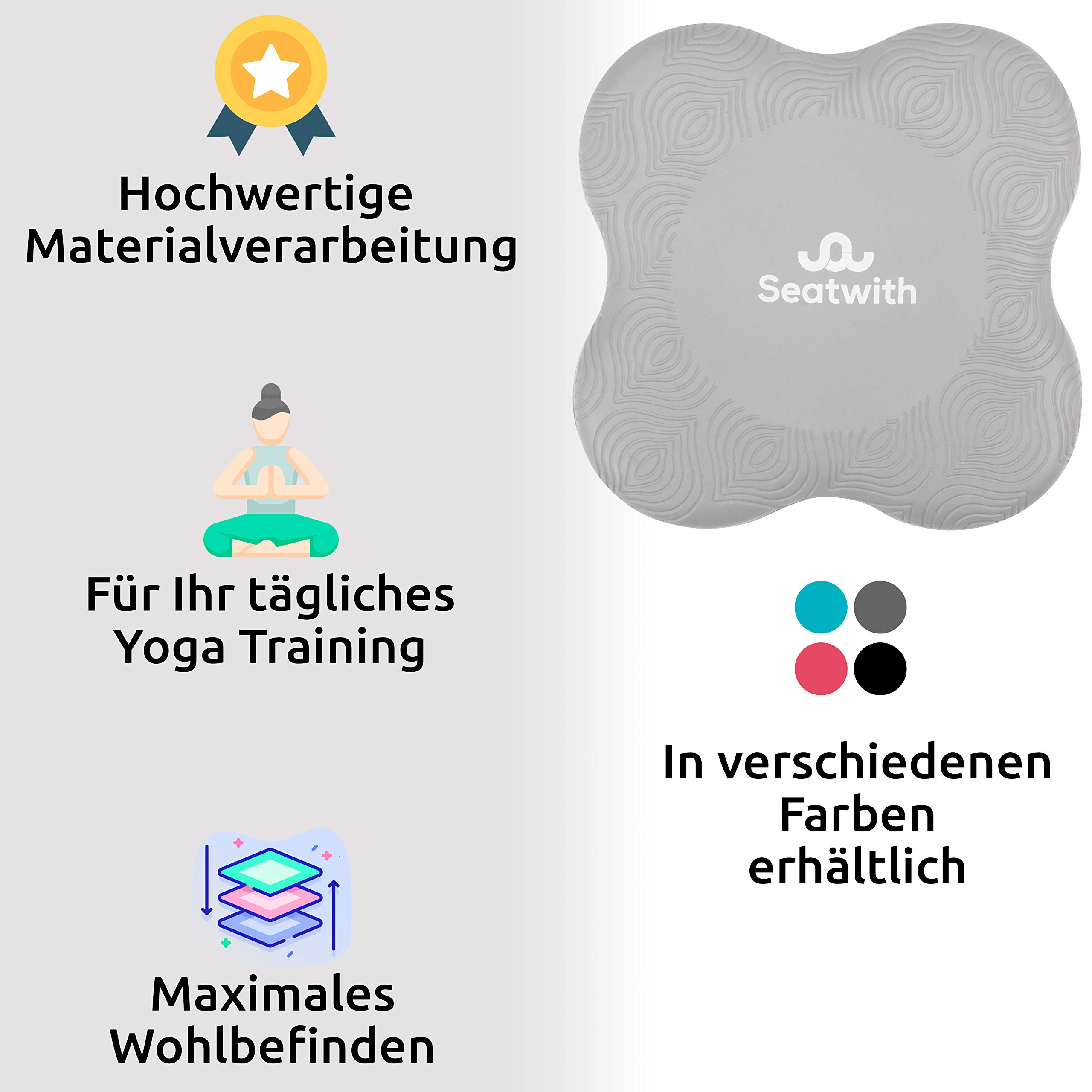 Poduszka na kolana do jogi, zestaw 2 szt., z workiem transportowym + instrukcja treningowa PDF, maksymalne odciążenie i wsparcie kolan, nadgarstki i łokcie, 20 x 20 cm, fitness pilates