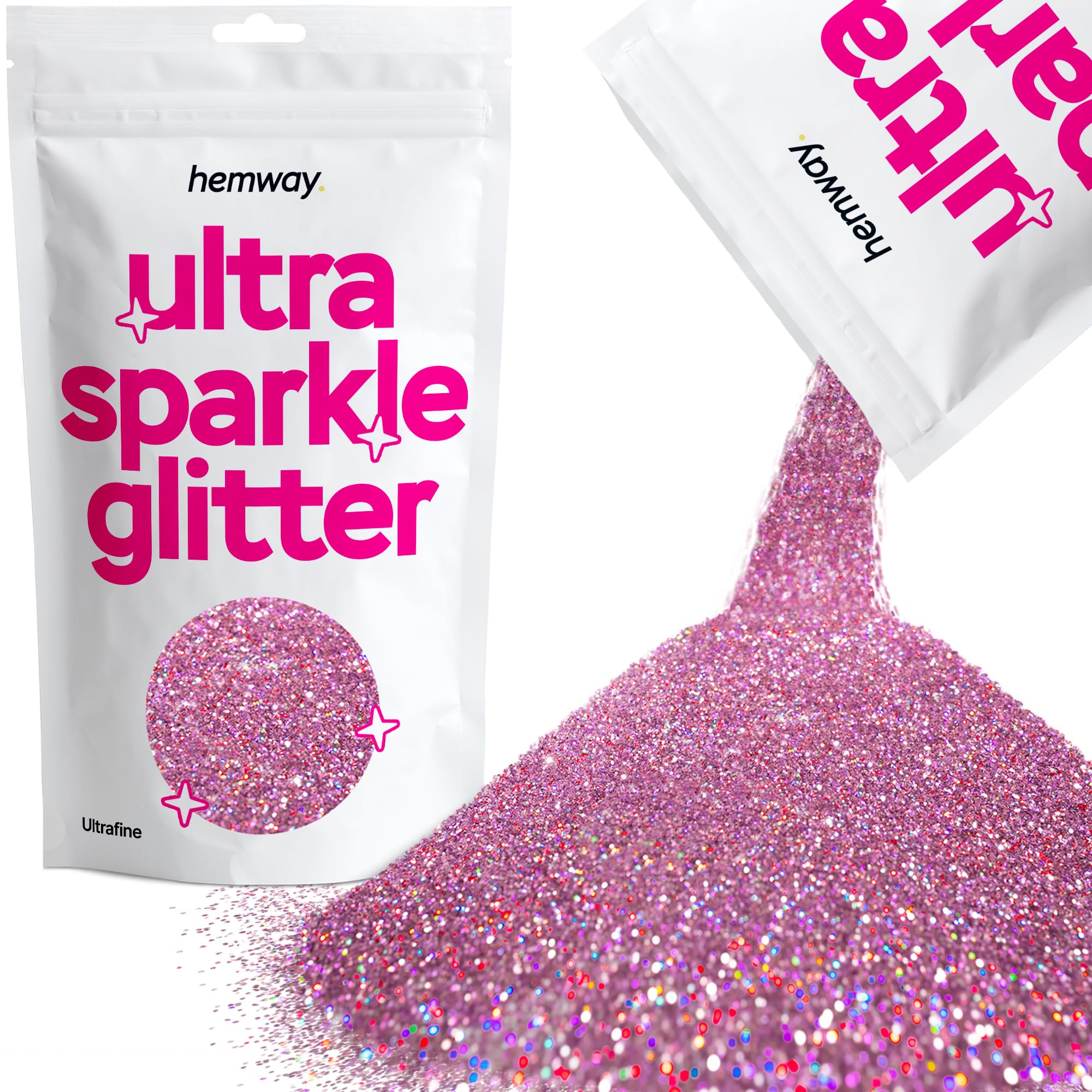 Hemway Ultra Sparkle Glitter - Pink Holographic | Ultrafine Metallic Flakes for Resin & Epoxy Crafts | Supplies for Tumblers, Festival, Hair, Face, Body, Eye & Nail Art Decoration | 100 g