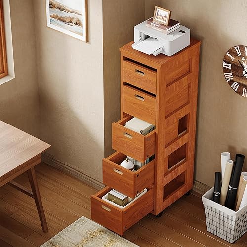 Miniatura 6 de Tribesigns Gabinete de almacenamiento delgado de 5 cajones, organizador de cajones de almacenamiento estrechos de 47.2 pulgadas de alto para