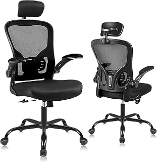 Ergonomic Office Desk Chair Breathable Mesh Swivel Computer Chair, Lumbar Back Support Task Chair, Office Chairs with Headrest and Flip-up Arms, Adjustable Height Executive Rolling Chair