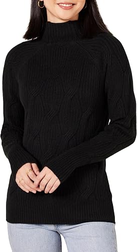 Amazon Essentials Women's Winter Long-Sleeve Sweater, Soft Touch Funnel Neck Cable Knit, Black, X-Large