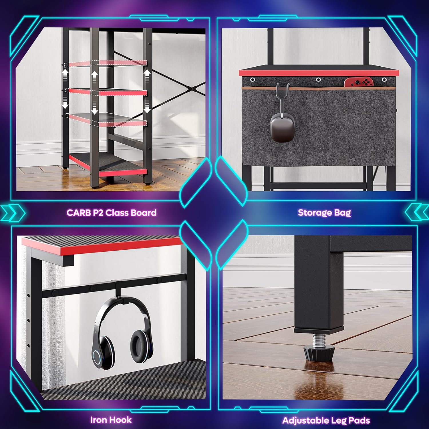 Bestier Computer Desk with Shelves Corner Desk with LED Lighting 113CM Reversible Writing Table with Side Pocket Storage Bag & Accessories Hanger for Home Office Small Space 8 812QmwRtbFL. AC SL1500