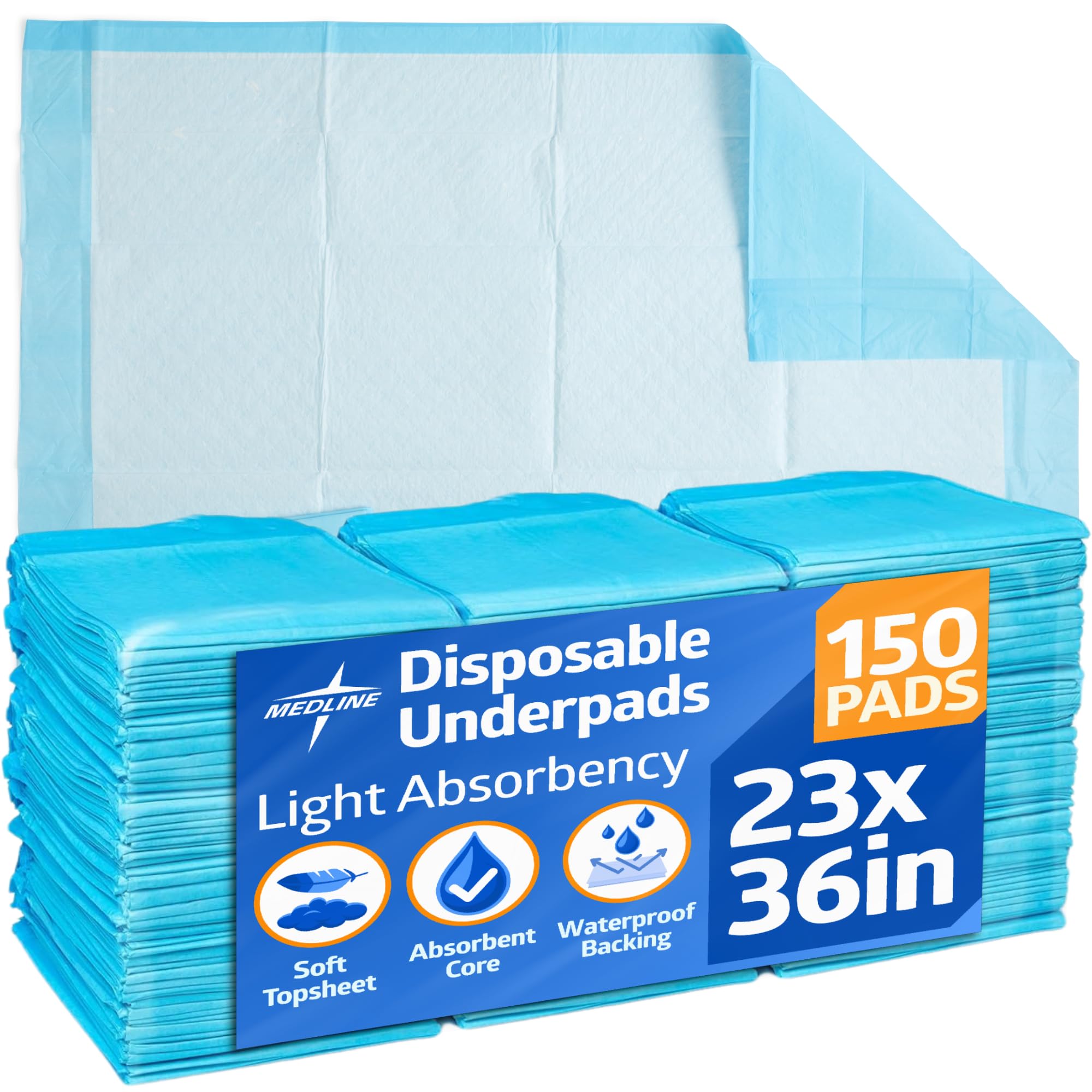 Alèse jetable 58x91 cm Medline à absorption légère pour lit et meuble, carton de 150 pièces