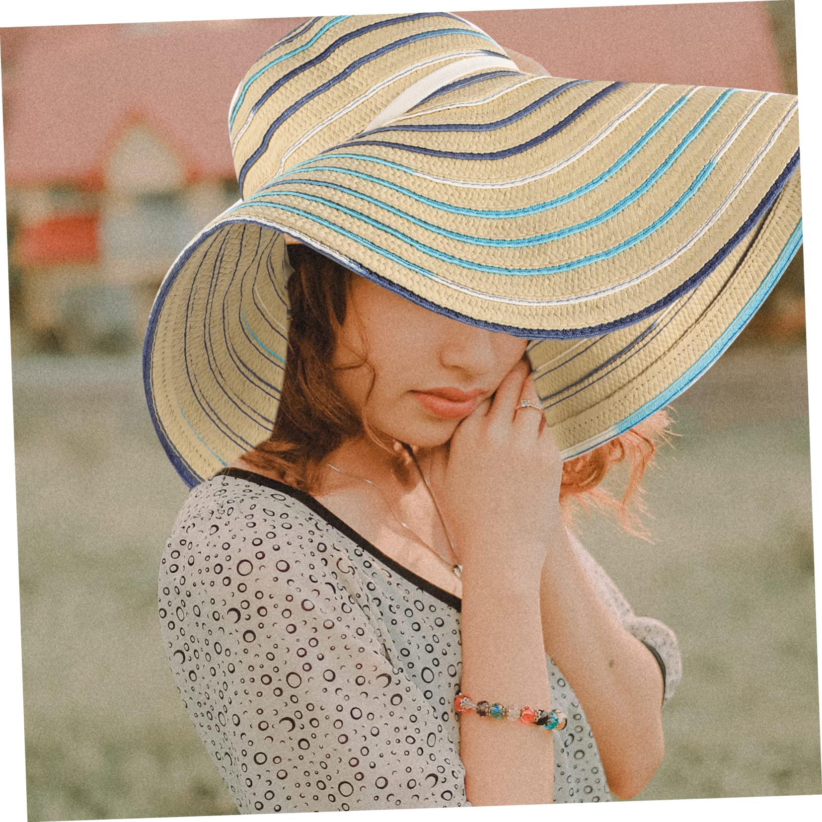 VANZACK Faltbarer Damen Strohhut mit Extra Breiter Krempe Sonnenschutz Sommerhut für Strand Freizeit Handgemachter Atmungsaktiver Sonnenhut Beige Krempe
