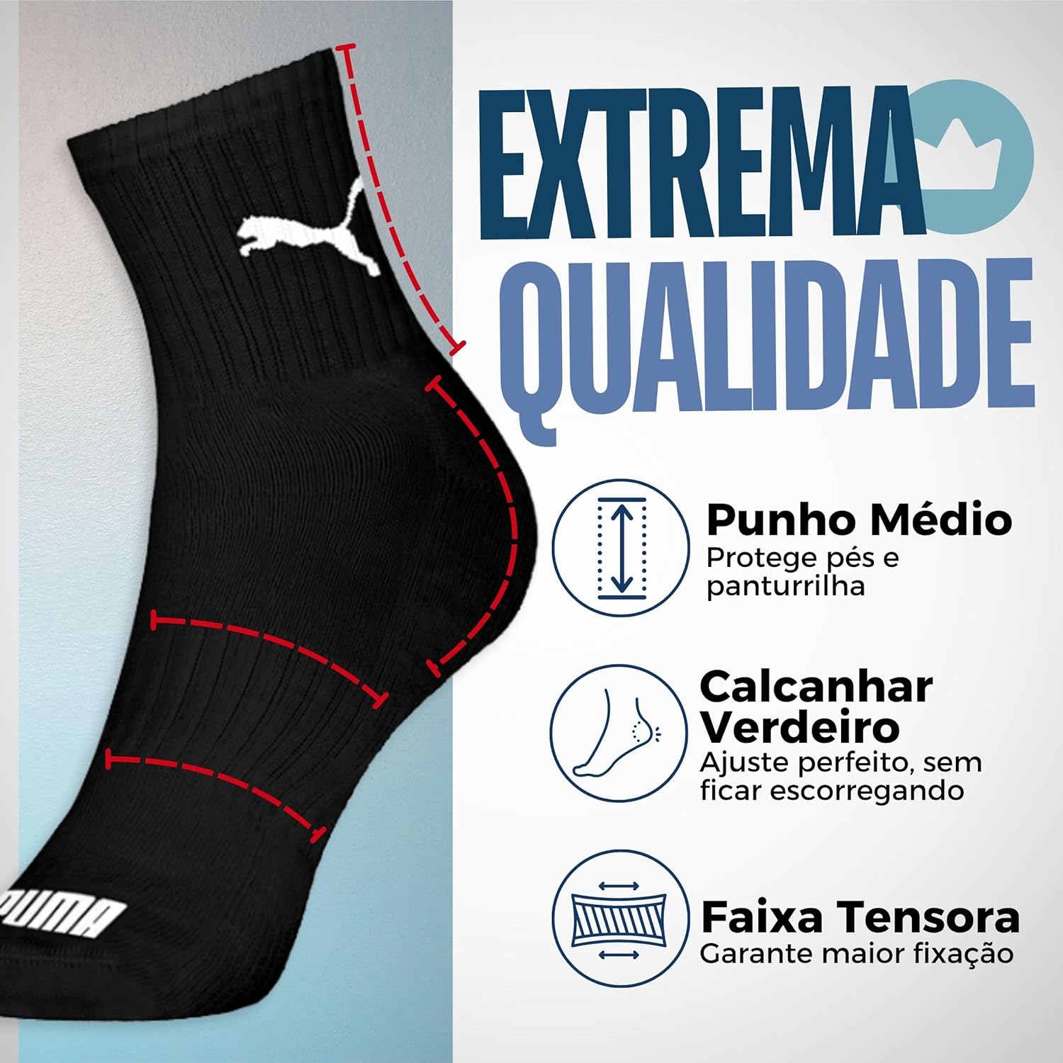 Kit 06 Pares Meia Puma Cano Médio Esportiva Everyday Algodão Adulto Unissex em promoção! Veja a oferta e mais achadinhos de Moda íntima 6 Hoje é o melhor dia para comprar Kit 06 Pares Meia Puma Cano Médio Esportiva Everyday Algodão Adulto Unissex com aquele preço maroto! Promoção! Aproveite a oferta! 6