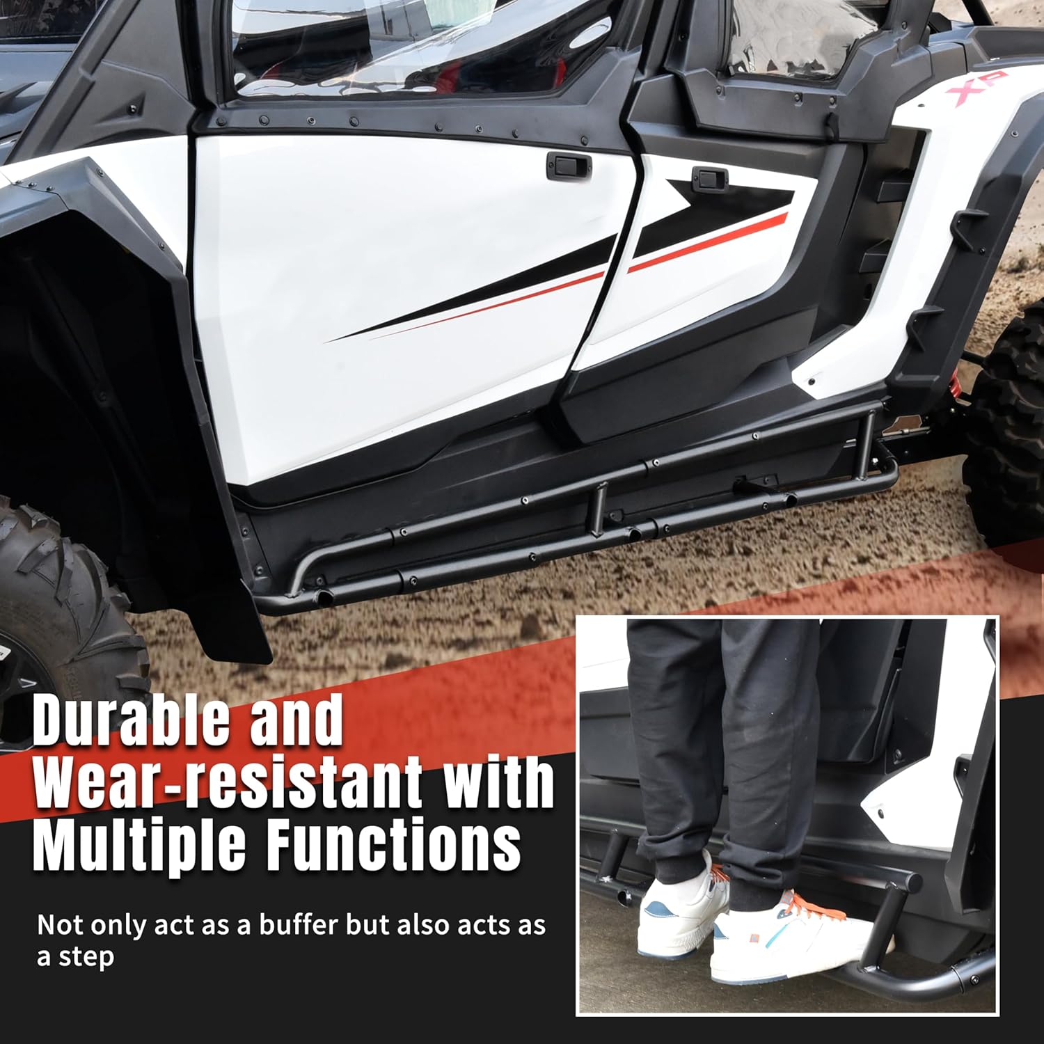 Nerf Bars Rock Sliders for Polaris RZR XP 4 1000 24-25, Steel Side Steps Low Profile Nerf Bars Tree Kickers Combined Side Bumper for Polaris RZR XP 1000 4 2024-2025 Accessories (4 Seater)