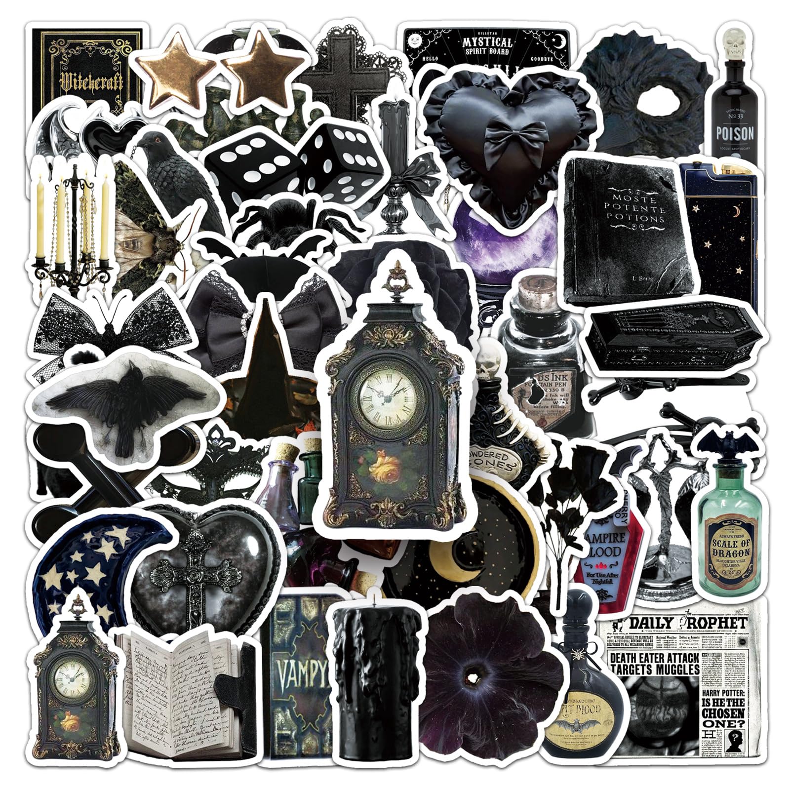 Dunkle Gotische Aufkleber Dark Gothic Style Stickers 50 Stück Skateboard Graffiti Aufkleber Motorräder Fahrrad Snowboard Gepäck Laptop Auto Koffer für Kinder und Jugendliche Wasserdichte Vinyl Decals