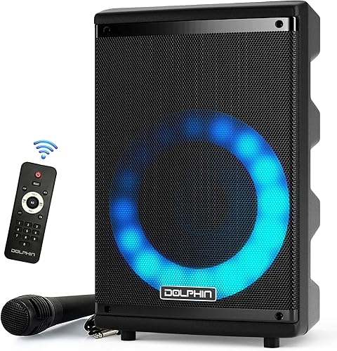 Miniatura 6 de Dolphin SP-807RBT Altavoz Bluetooth Karaoke: sonido potente y portátil con micrófono, luces giratorias dinámicas y audio cristalino para fiestas