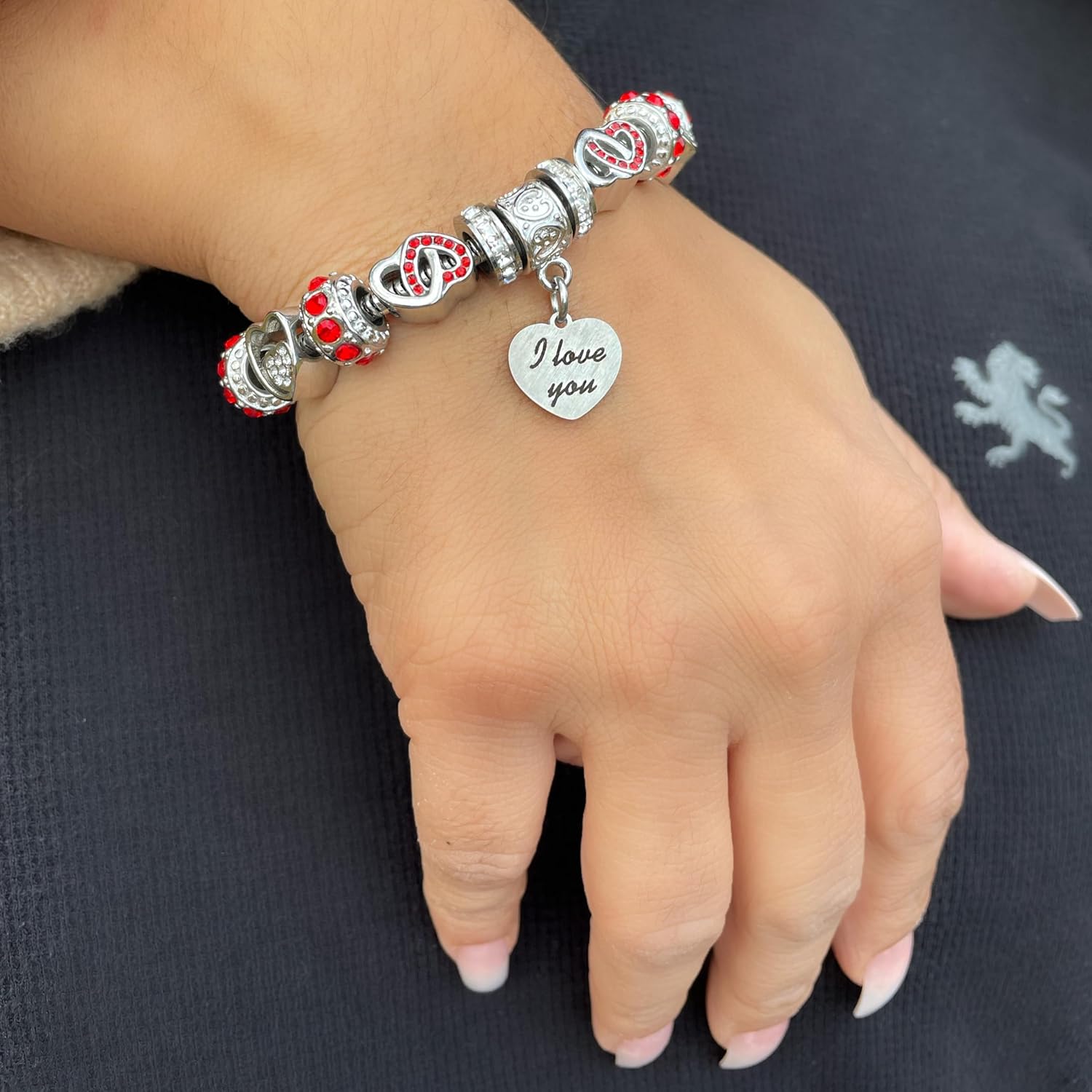 BELLA'S YARD I Love You Bracelet, Valentine's Day, Valentine, Gifts for her, Charm Bracelet for Women, 100% Stainless Steel, Water & Tarnish Resistant, Ideal Anniversary or Birthday Gift for Wife, Jewelry for Mom Girlfriend, 15 Charms Included - Adjustable, Includes Velvet Bag