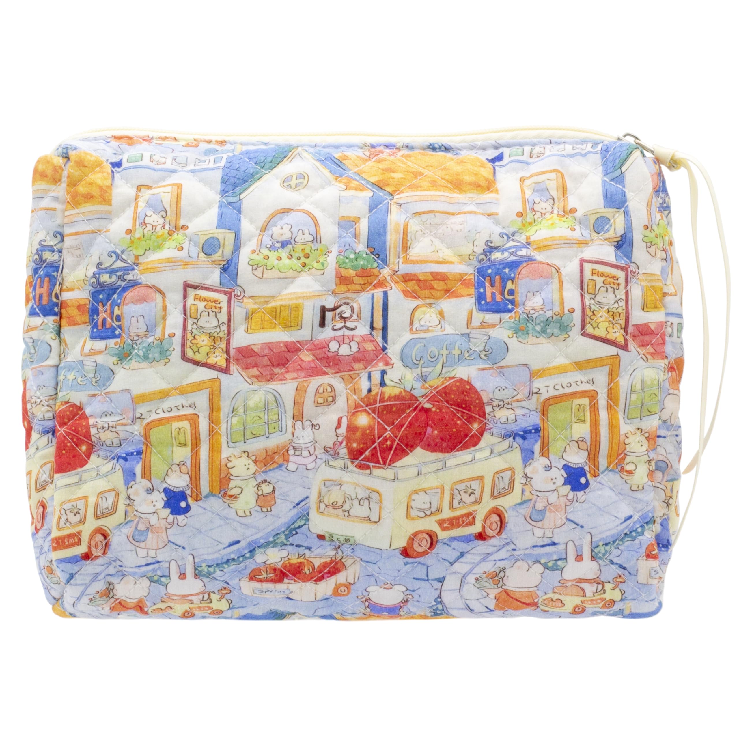 PAZIMIIK Quilted Makeup Bag Large Travel Zipper Soft Cosmetic Pouch for Women Girls Make Up,Little Bunny