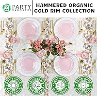 Vista 23 de PARTY BARGAINS 7" & 10" Organic Collection Hammered Appetizer and Dinner Plates Combo with Gold Rim – Transparent White, 32-Pack Disposable Plastic