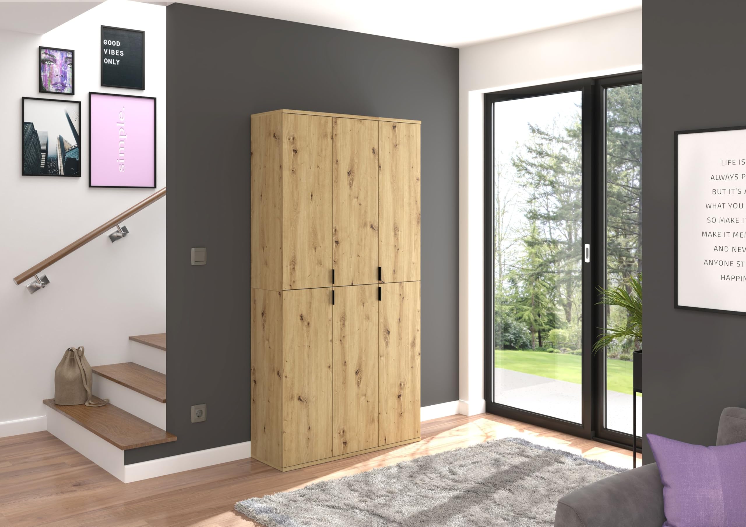 xonox.home - Hochschrank Projekt X 30x193x34 cm in Artisan Eiche Nachbildung - Flurschrank Möbelstück Garderobenschrank - modern platzsparend und funktional einfache Montage