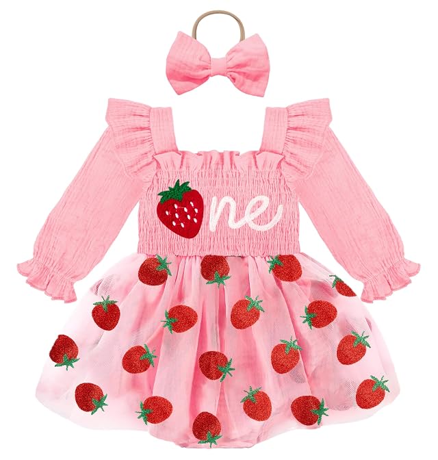 HONGTEYA Baby Girl 1st Birthday Outfit First Birthday Gifts Long Sleeve Tulle Dress One Year Old Bodysuit Clothes