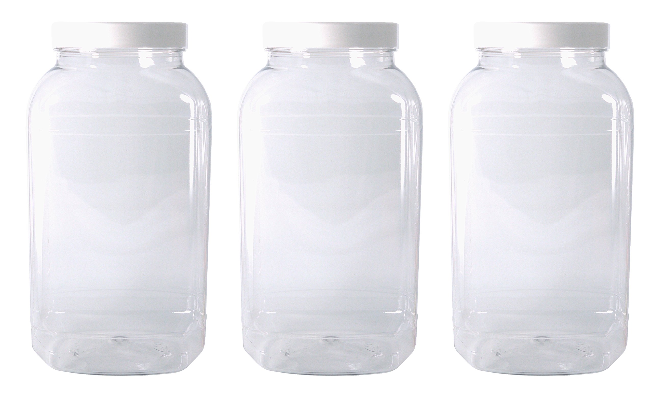 3 Large Storage Jars with White Screw top lids by Britten & James. Crystal Clear Food Grade Plastic - Safe, hygienic and Attractive.