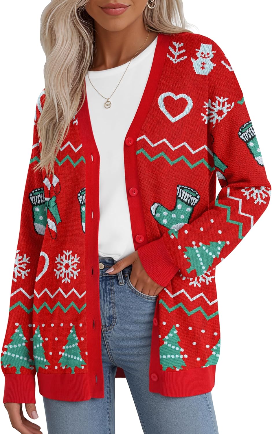 Jouica Women's Cute Cardigan Ugly Christmas Sweaters for Women 2025 Long Sleeve Funny Christmas Sweater