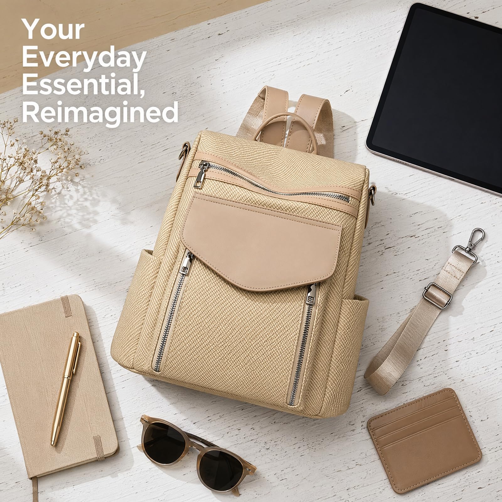 Mujeres anti-robo desgaste resistente PU cuero mochila, convertible mochila de viaje casual bolso de hombro mochila