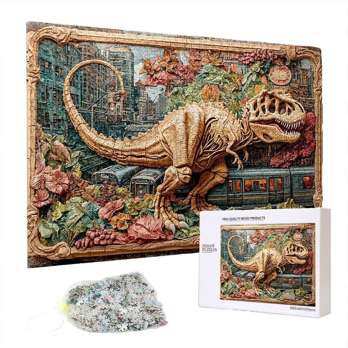 Puzzle 5000 elementów, dinozaury, kwiaty 5000 elementów dla dorosłych, drewniane puzzle dla dorosłych, trudna łamigłówka, gra logiczna dla całej rodziny, drewniane puzzle do dekoracji salonu, prezenty