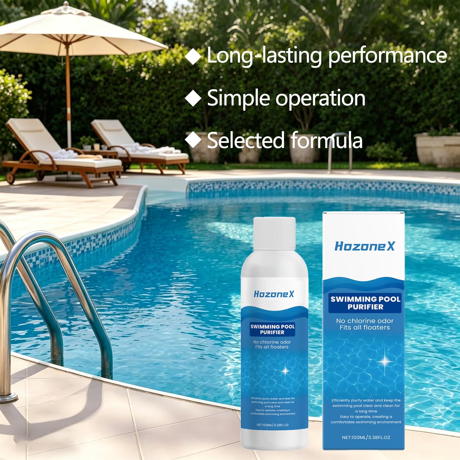 Hozonex Schwimmbad Reiniger, Pool Wasserreiniger für kristallklares Wasser, effektiver Pool Klärer zur Trübungsentfernung, für Aufstellbecken, Gartenpool, Whirlpool (3 Artikel)