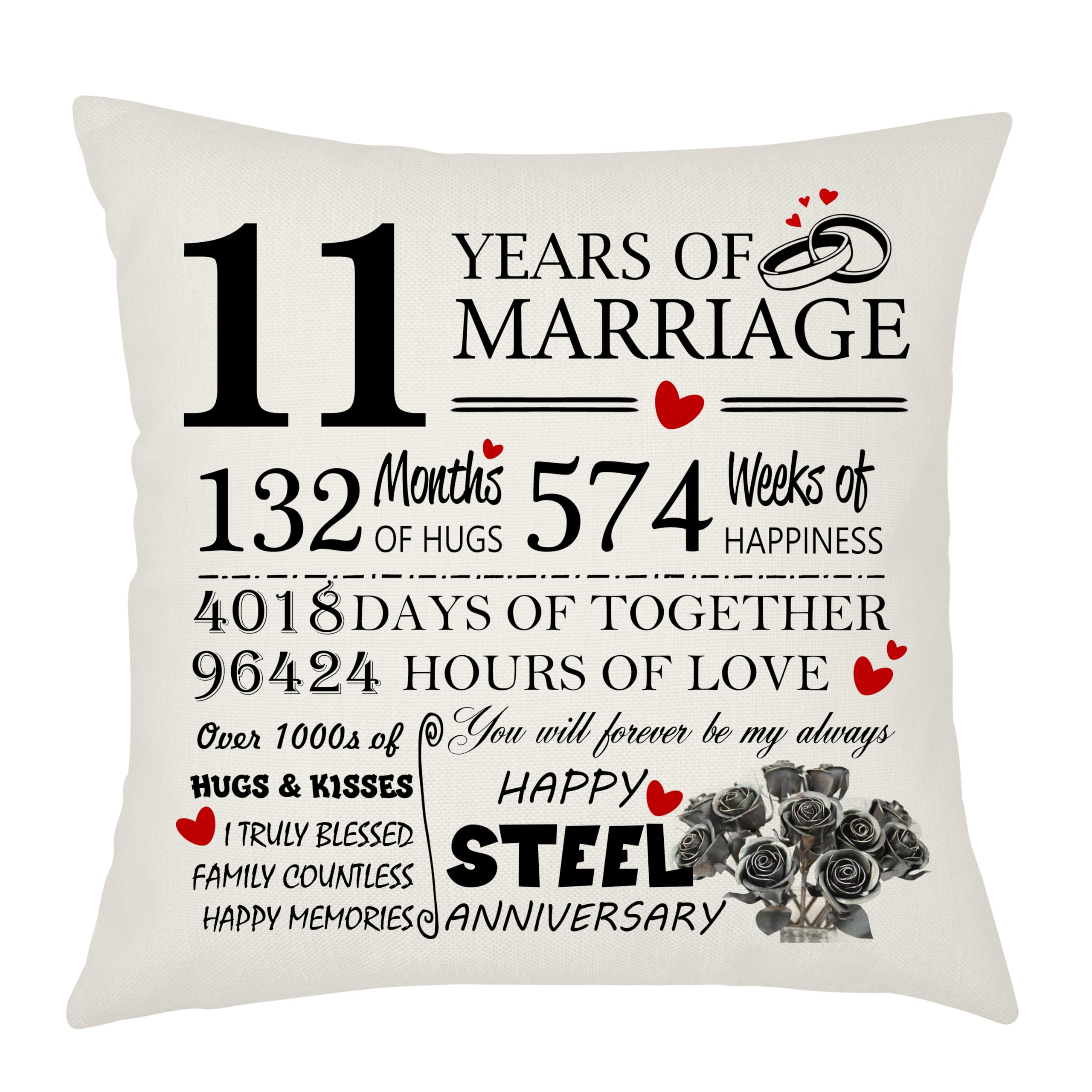 Weosan 11th Wedding Anniversary Steel Anniversary Cushion Cover, Gift for Wife or Husband
