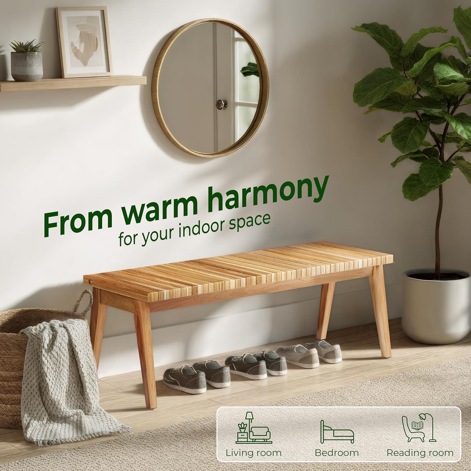 Melino Convertible Slat Bench, 3-in-1 Bench to Table to Chair, FSC Acacia Solid Wood for Indoor Outdoor - Patio, Entryway, Living Room, Guest Room - Easy Assembly, 47 Inch