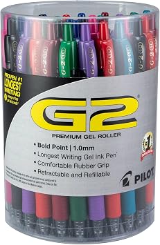 PILOT G2 Premium Refillable and Retractable Rolling Ball Gel Pens, Bold Point, Assorted Color Inks, 36-Pack Tub 14563