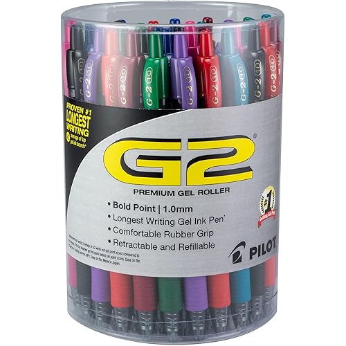 Pilot G2 Premium Retractable Gel-Ink Rolling Ball Pens, Bold Point (1.0mm), 1.0 Gel Pens, Assorted, Tub of 36 - Ideal for School, Journaling, & Office Writing