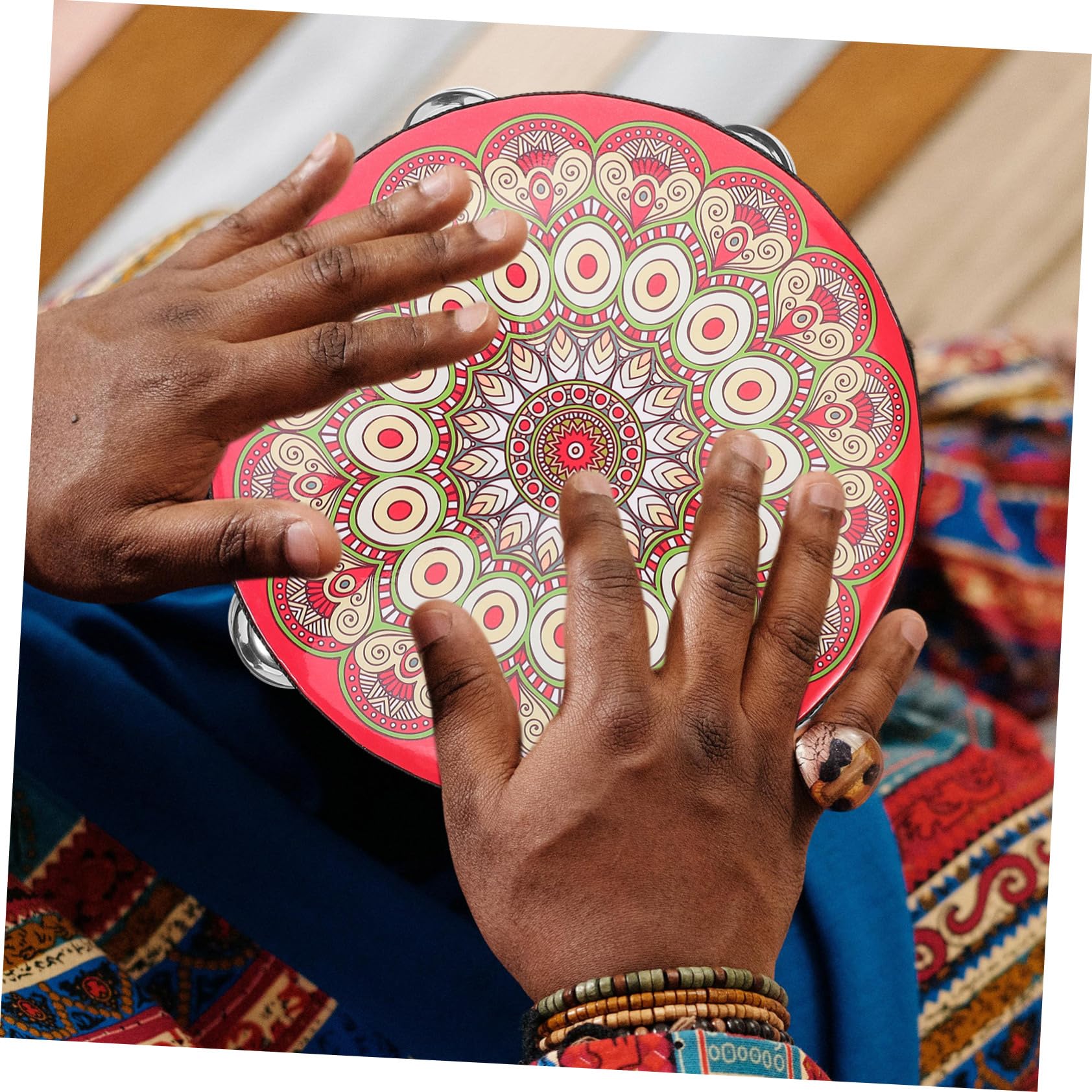 ibasenice 5piezas Tambourine De Madera Para Percusión Instrumento Musical Portátil Para Actuaciones y Prácticas Diseño Único y Ligero Para Adultos y Jóvenes