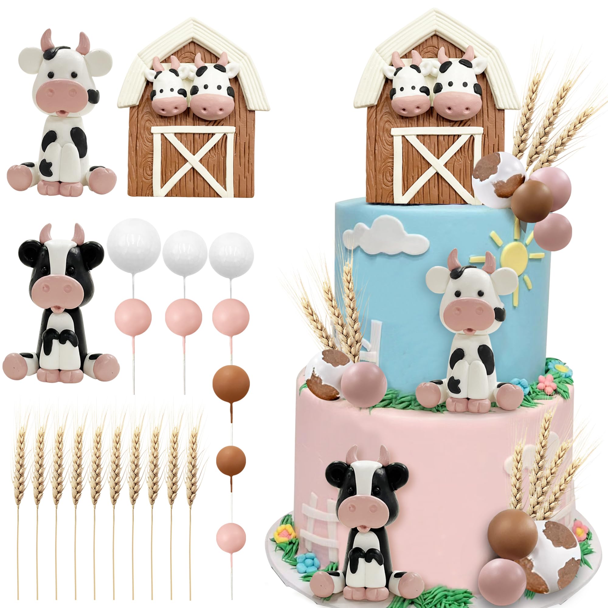 22 PCS Cow Cake Topper Farm Cow Cake Decorations for Baby Shower Cow Themed Girls Boys Birthday Party Decorations Supplies (Farm Cow)