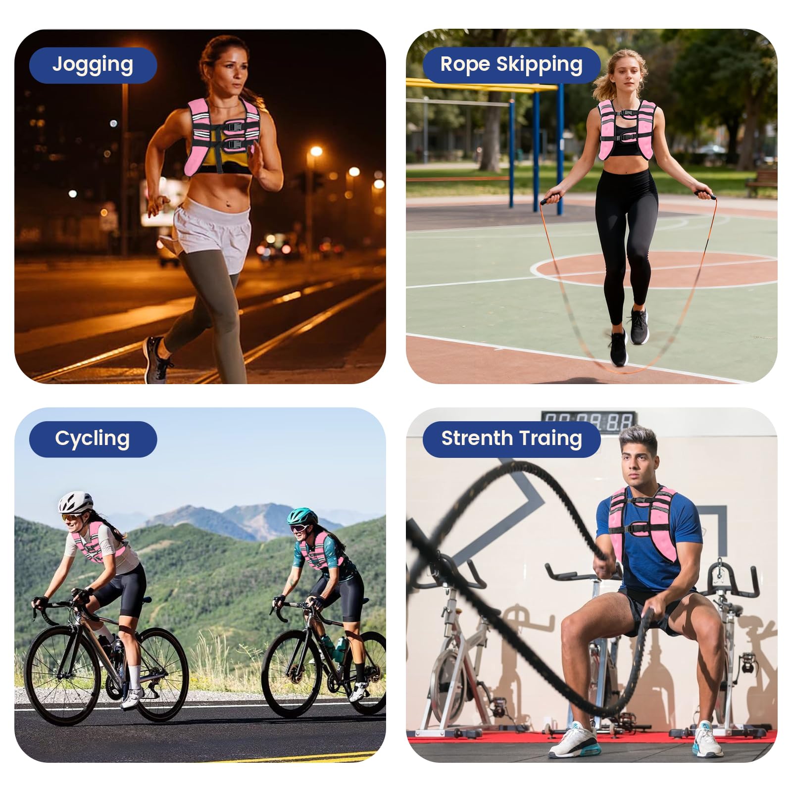 Zikopomi Chaleco con peso para mujer y hombre, chaleco de peso de 6 libras/8 libras/12 libras/16 libras/20 libras/25 libras/30 libras con rayas reflectantes para entrenamiento, entrenamiento de fuerza