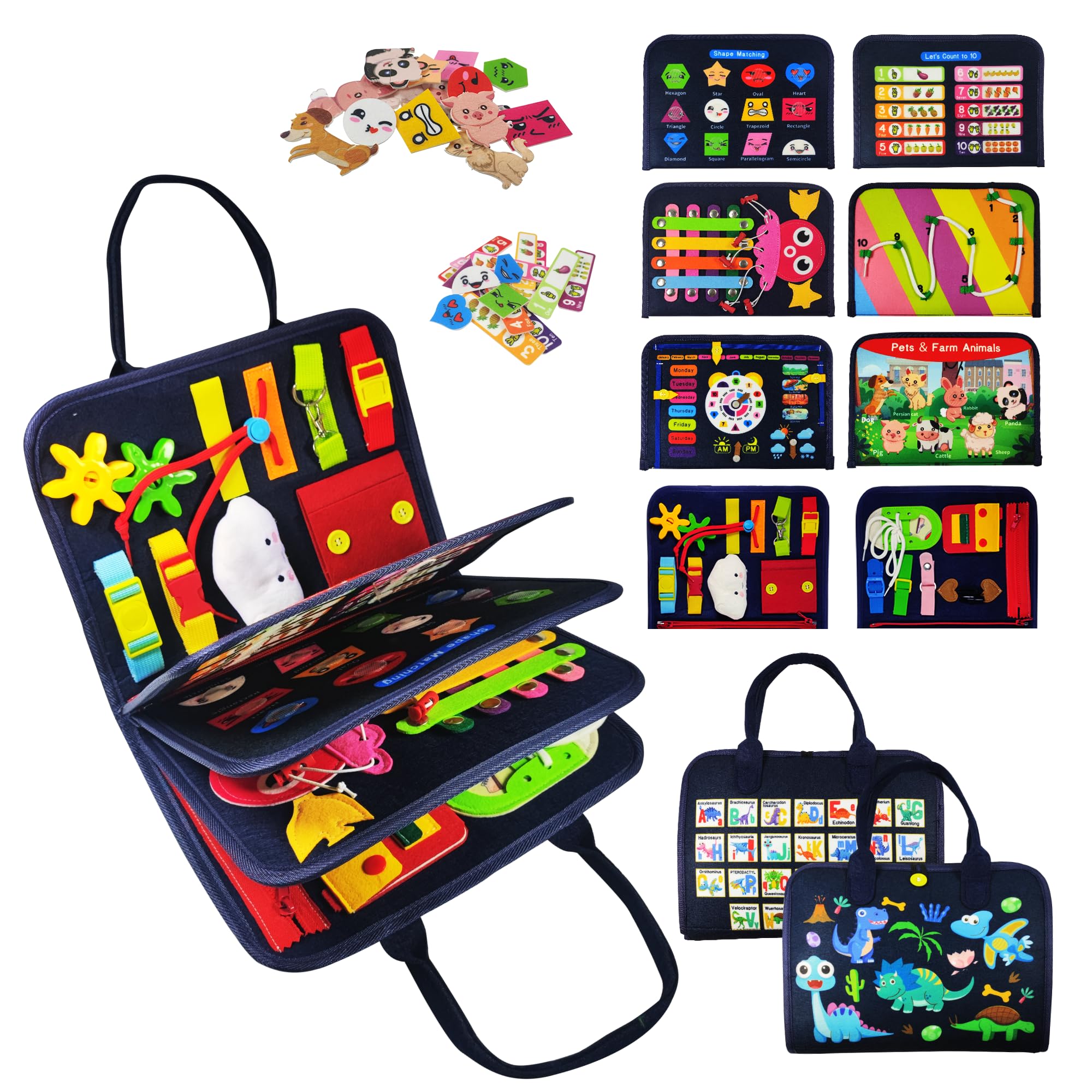 TenFans Busy Board - Montessori Activity Board 1 2 3 4-Jahre- Sensorisches Spielzeug für Kleinkinder - Lernspielzeug für grundlegende Fähigkeiten und Reisen - Leises Buch bei Autismus