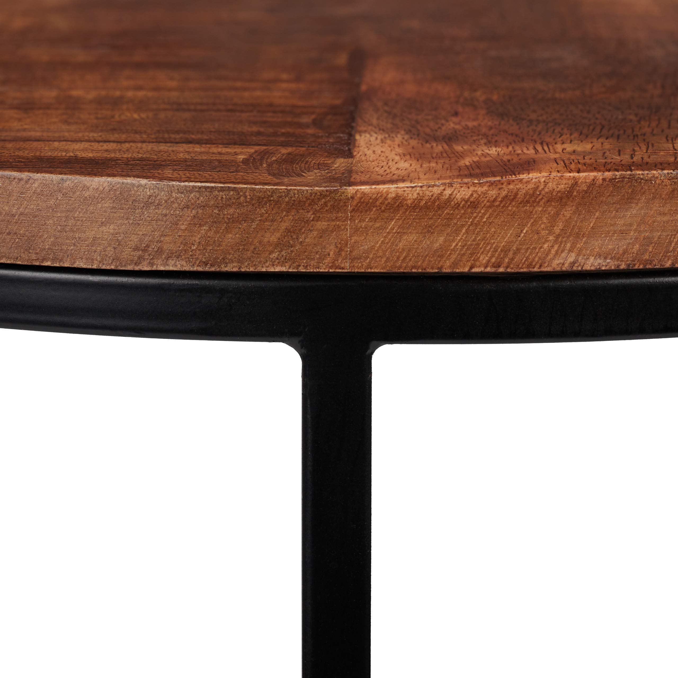 Relaxdays Tavolino da Salotto, Set da 3, Ripiano Rotondo in Legno di Mango, Telaio in Metallo, Industrial, Naturale